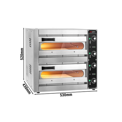 GGM Gastro Lò Pizza Tầng Điện - Tầng Đôi - Đáy Đá - 1+1 x Ø33.5cm (33.5 cm) - 230V 1 Pha | Đấu Cứng - Điều Khiển Cơ - Đến 310°C