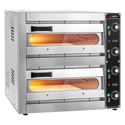 GGM Gastro Lò Pizza Tầng Điện - Tầng Đôi - Đáy Đá - 1+1 x Ø33.5cm (33.5 cm) - 230V 1 Pha | Đấu Cứng - Điều Khiển Cơ - Đến 310°C