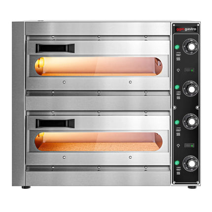 GGM Gastro Lò Pizza Tầng Điện - Tầng Đôi - Đáy Đá - 1+1 x Ø33.5cm (33.5 cm) - 230V 1 Pha | Đấu Cứng - Điều Khiển Cơ - Đến 310°C