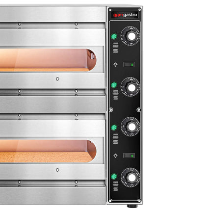 GGM Gastro Lò Pizza Tầng Điện - Tầng Đôi - Đáy Đá - 1+1 x Ø33.5cm (33.5 cm) - 230V 1 Pha | Đấu Cứng - Điều Khiển Cơ - Đến 310°C