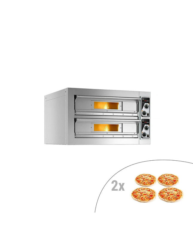 GGM Gastro Lò Pizza Tầng Điện - Tầng Đôi - Đáy Đá Chịu Lửa - 4+4 - Ø33cm (33 cm) - Điều Khiển Cơ - Đến 400°C