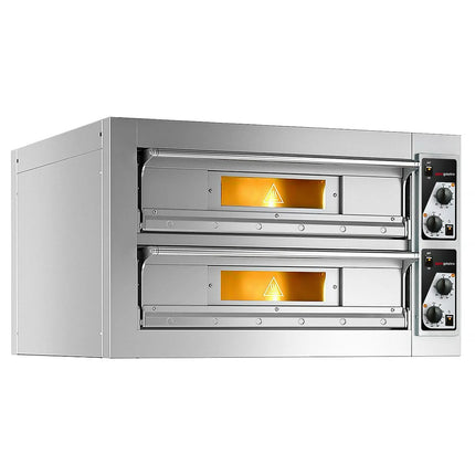 GGM Gastro Lò Pizza Tầng Điện - Tầng Đôi - Đáy Đá Chịu Lửa - 4+4 - Ø33cm (33 cm) - Điều Khiển Cơ - Đến 400°C