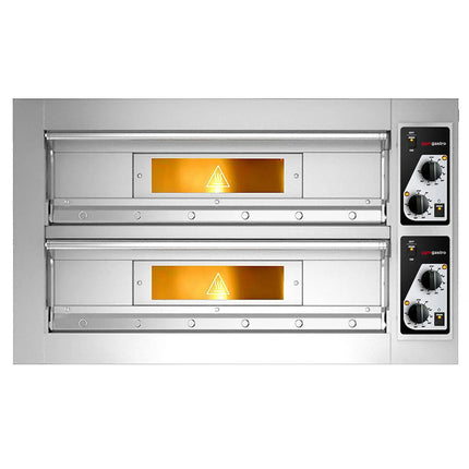GGM Gastro Lò Pizza Tầng Điện - Tầng Đôi - Đáy Đá Chịu Lửa - 4+4 - Ø33cm (33 cm) - Điều Khiển Cơ - Đến 400°C