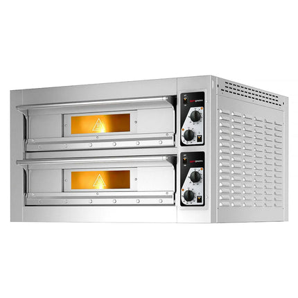 GGM Gastro Lò Pizza Tầng Điện - Tầng Đôi - Đáy Đá Chịu Lửa - 4+4 - Ø33cm (33 cm) - Điều Khiển Cơ - Đến 400°C