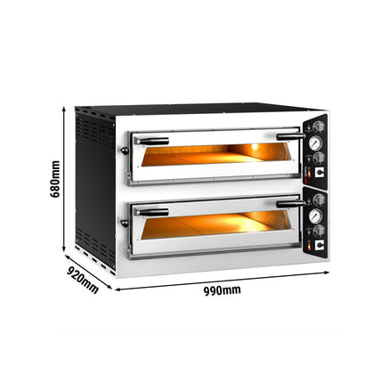 GGM Gastro Lò Pizza Tầng Điện - Tầng Đôi - Đáy Đá Chịu Lửa - 4+4 - Ø35cm (35.1 cm) - Điều Khiển Cơ - Đến 450°C