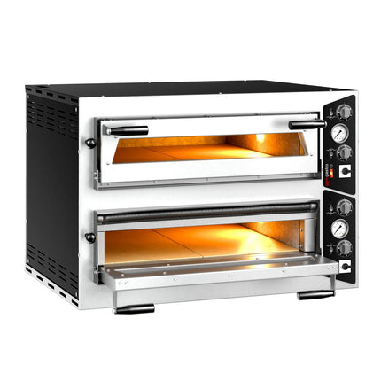 GGM Gastro Lò Pizza Tầng Điện - Tầng Đôi - Đáy Đá Chịu Lửa - 4+4 - Ø35cm (35.1 cm) - Điều Khiển Cơ - Đến 450°C