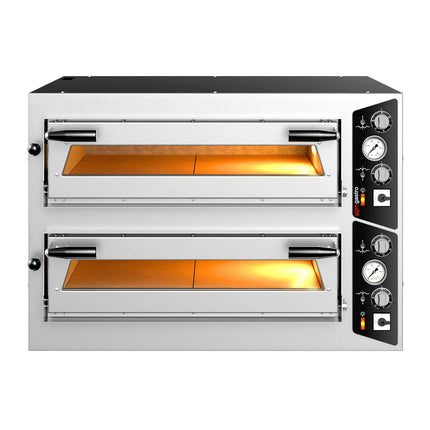 GGM Gastro Lò Pizza Tầng Điện - Tầng Đôi - Đáy Đá Chịu Lửa - 4+4 - Ø35cm (35.1 cm) - Điều Khiển Cơ - Đến 450°C