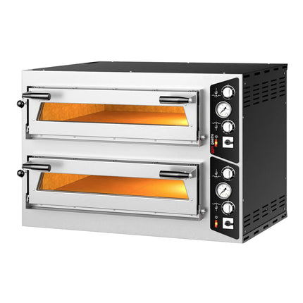 GGM Gastro Lò Pizza Tầng Điện - Tầng Đôi - Đáy Đá Chịu Lửa - 4+4 - Ø35cm (35.1 cm) - Điều Khiển Cơ - Đến 450°C
