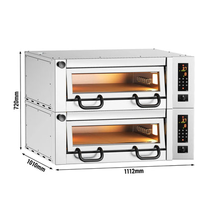 GGM Gastro Lò Pizza Tầng Điện - Tầng Đôi - Đáy Đá Chịu Lửa - 4+4 x Ø34cm (33 cm) - Điều Khiển Cảm Ứng - Đến 450°C