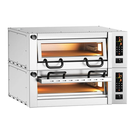 GGM Gastro Lò Pizza Tầng Điện - Tầng Đôi - Đáy Đá Chịu Lửa - 4+4 x Ø34cm (33 cm) - Điều Khiển Cảm Ứng - Đến 450°C
