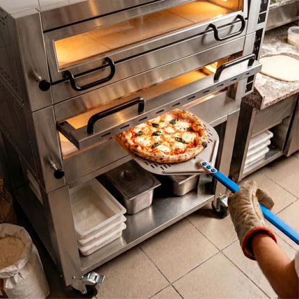 GGM Gastro Lò Pizza Tầng Điện - Tầng Đôi - Đáy Đá Chịu Lửa - 4+4 x Ø34cm (33 cm) - Điều Khiển Cảm Ứng - Đến 450°C