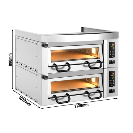 GGM Gastro Lò Pizza Tầng Điện - Tầng Đôi - Đáy Đá Chịu Lửa - 4+4 x Ø34cm (34 cm) - Điều Khiển Cảm Ứng - Đến 450°C - Kèm Nắp Chụp Thép Không Gỉ