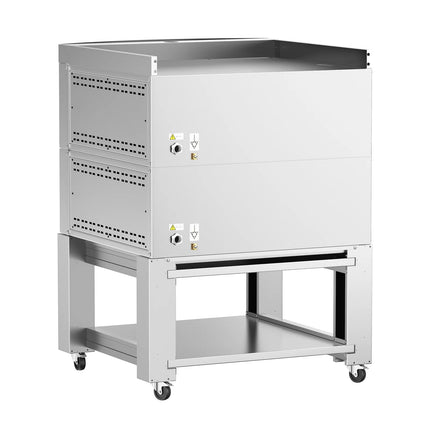 GGM Gastro Lò Pizza Tầng Điện - Tầng Đôi - Đáy Đá Chịu Lửa - 4+4 x Ø34cm (34 cm) - 230V 3 Pha - Điều Khiển Số - Đến 450°C - Kèm Nắp Chụp & Khung Chân Đế & Bánh Xe