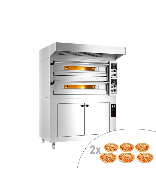 GGM Gastro Lò Pizza Tầng Điện - Tầng Đôi - Đáy Đá Chịu Lửa - 6+6 - Ø33cm (33 cm) - Kèm Nắp Chụp Thép Không Gỉ & Tủ Ủ Bột