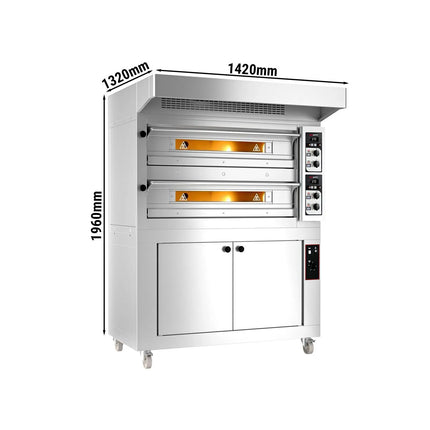 GGM Gastro Lò Pizza Tầng Điện - Tầng Đôi - Đáy Đá Chịu Lửa - 6+6 - Ø33cm (33 cm) - Kèm Nắp Chụp Thép Không Gỉ & Tủ Ủ Bột