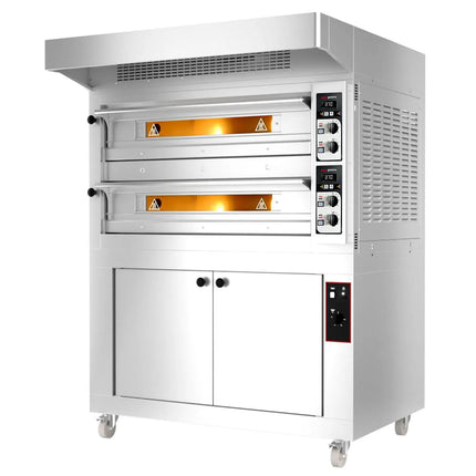 GGM Gastro Lò Pizza Tầng Điện - Tầng Đôi - Đáy Đá Chịu Lửa - 6+6 - Ø33cm (33 cm) - Kèm Nắp Chụp Thép Không Gỉ & Tủ Ủ Bột