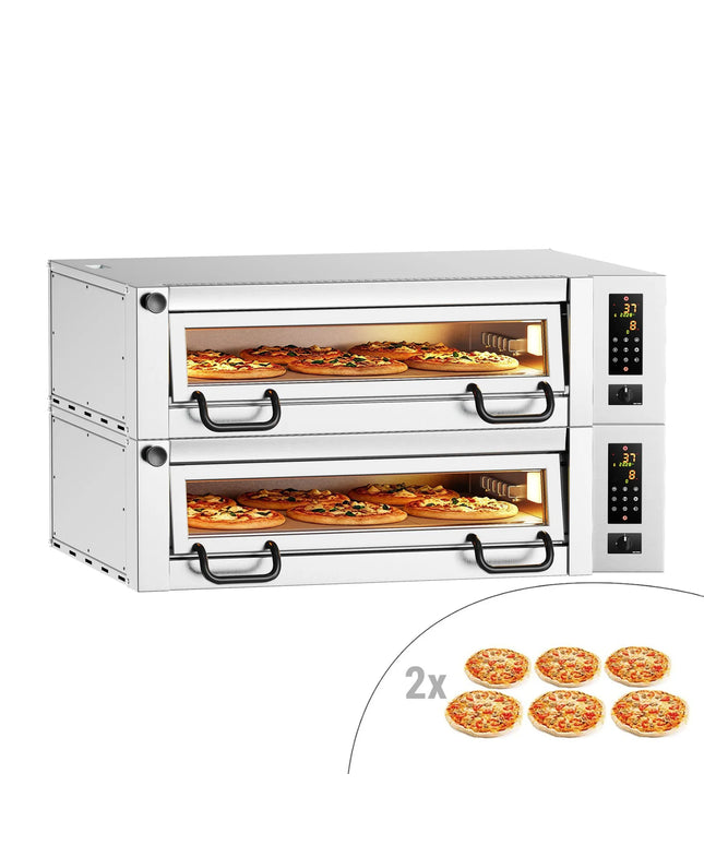 GGM Gastro Lò Pizza Tầng Điện - Tầng Đôi - Đáy Đá Chịu Lửa - 6+6 - Ø34cm (33 cm) - Điều Khiển Cảm Ứng