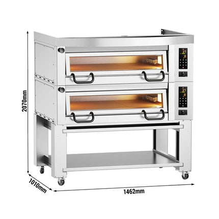 GGM Gastro Lò Pizza Tầng Điện - Tầng Đôi - Đáy Đá Chịu Lửa - 6+6 - Ø34cm (34 cm) - 230V 3 Pha - Điều Khiển Số - Đến 450°C - Kèm Nắp Chụp, Khung Chân Đế & Bánh Xe