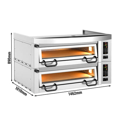 GGM Gastro Lò Pizza Tầng Điện - Tầng Đôi - Đáy Đá Chịu Lửa - 6+6 - Ø34cm (34 cm) - 230V 3 Pha - Điều Khiển Số - Đến 450°C - Kèm Nắp Chụp