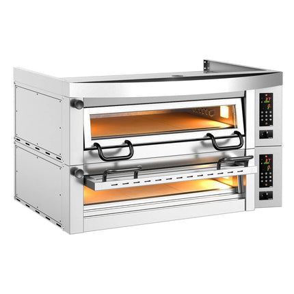 GGM Gastro Lò Pizza Tầng Điện - Tầng Đôi - Đáy Đá Chịu Lửa - 6+6 - Ø34cm (34 cm) - 230V 3 Pha - Điều Khiển Số - Đến 450°C - Kèm Nắp Chụp