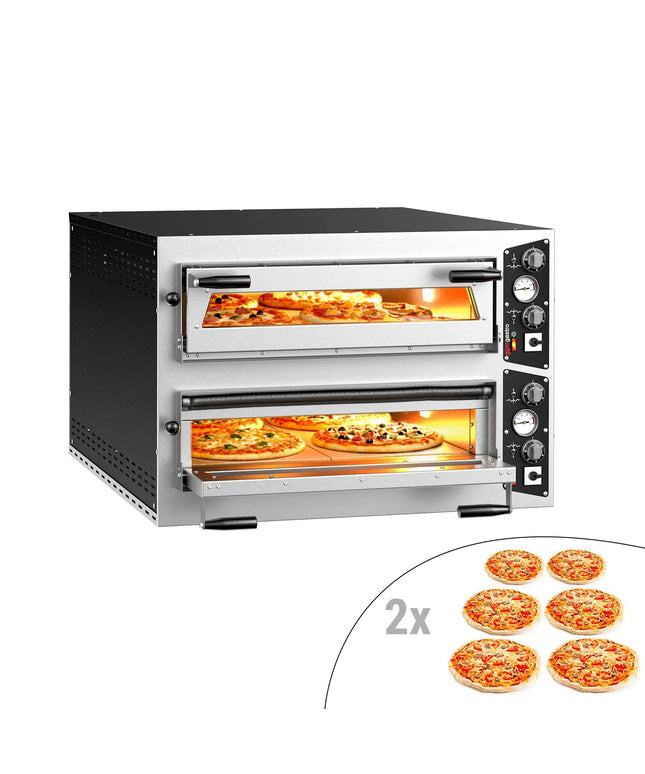 GGM Gastro Lò Pizza Tầng Điện - Tầng Đôi - Đáy Đá Chịu Lửa - 6+6 - Ø35cm (35.1 cm) - Đến 450°C - Điều Khiển Cơ