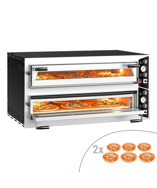 GGM Gastro Lò Pizza Tầng Điện - Tầng Đôi - Đáy Đá Chịu Lửa - 6+6 - Ø35cm (35.1 cm) - Điều Khiển Cơ - Đến 450°C