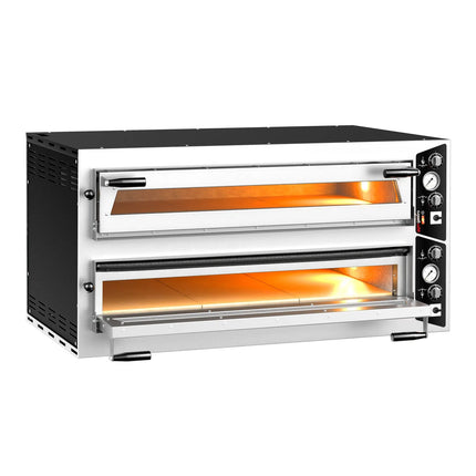 GGM Gastro Lò Pizza Tầng Điện - Tầng Đôi - Đáy Đá Chịu Lửa - 6+6 - Ø35cm (35.1 cm) - Điều Khiển Cơ - Đến 450°C