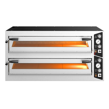 GGM Gastro Lò Pizza Tầng Điện - Tầng Đôi - Đáy Đá Chịu Lửa - 6+6 - Ø35cm (35.1 cm) - Điều Khiển Cơ - Đến 450°C