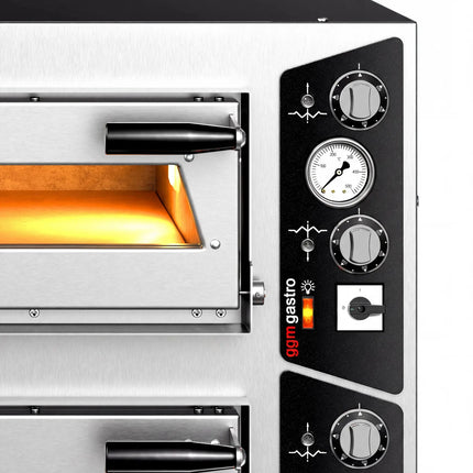 GGM Gastro Lò Pizza Tầng Điện - Tầng Đôi - Đáy Đá Chịu Lửa - 6+6 - Ø35cm (35.1 cm) - Đến 450°C - Điều Khiển Cơ