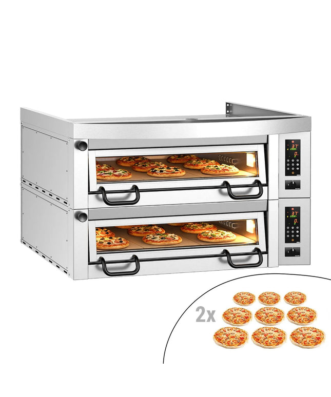 GGM Gastro Lò Pizza Tầng Điện - Tầng Đôi - Đáy Đá Chịu Lửa - 9+9 - Ø34cm (34 cm) - Điều Khiển Số - Đến 450°C - Kèm Nắp Chụp Thép Không Gỉ