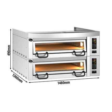 GGM Gastro Lò Pizza Tầng Điện - Tầng Đôi - Đáy Đá Chịu Lửa - 9+9 - Ø34cm (34 cm) - Điều Khiển Số - Đến 450°C - Kèm Nắp Chụp Thép Không Gỉ