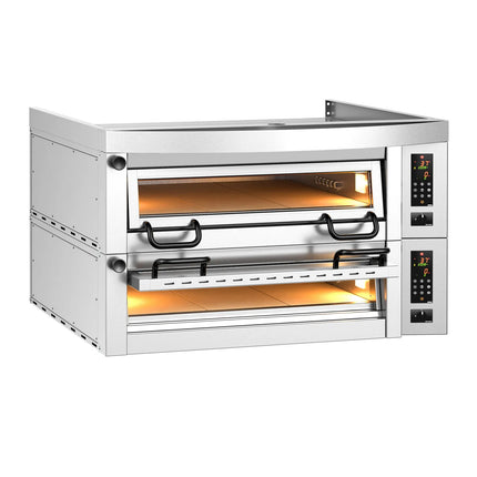 GGM Gastro Lò Pizza Tầng Điện - Tầng Đôi - Đáy Đá Chịu Lửa - 9+9 - Ø34cm (34 cm) - Điều Khiển Số - Đến 450°C - Kèm Nắp Chụp Thép Không Gỉ