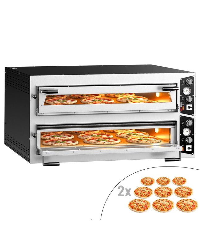 GGM Gastro Lò Pizza Tầng Điện - Tầng Đôi - Đáy Đá Chịu Lửa - 9+9 x Ø35cm (35.1 cm) - Đến 450°C