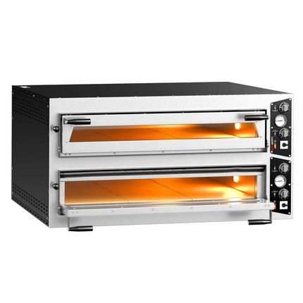 GGM Gastro Lò Pizza Tầng Điện - Tầng Đôi - Đáy Đá Chịu Lửa - 9+9 x Ø35cm (35.1 cm) - Đến 450°C