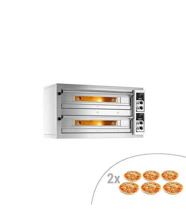 GGM Gastro Lò Pizza Tầng Điện - Tầng Đôi - Đáy Gạch Chịu Lửa - 6+6 - Ø33cm (33 cm) - Điều Khiển Cơ - Đến 400°C