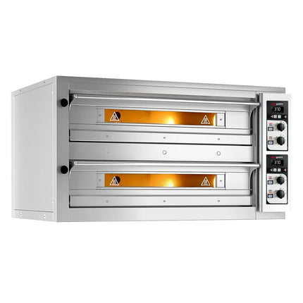 GGM Gastro Lò Pizza Tầng Điện - Tầng Đôi - Đáy Gạch Chịu Lửa - 6+6 - Ø33cm (33 cm) - Điều Khiển Cơ - Đến 400°C