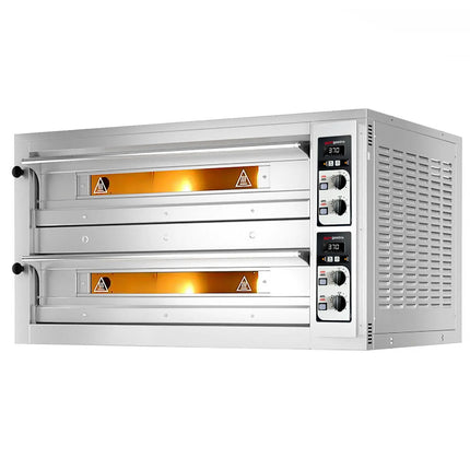 GGM Gastro Lò Pizza Tầng Điện - Tầng Đôi - Đáy Gạch Chịu Lửa - 6+6 - Ø33cm (33 cm) - Điều Khiển Cơ - Đến 400°C