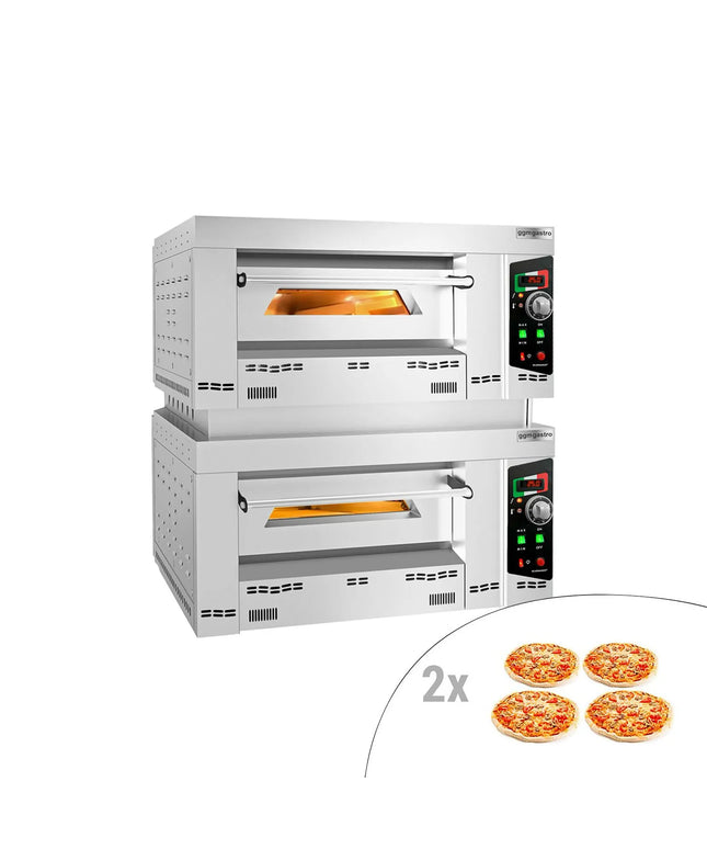 GGM Gastro Lò Pizza Tầng Gas - Tầng Đôi - Đáy Đá Chịu Lửa - 4+4 - Ø34cm (34 cm) - 230V 1 Pha - Điều Khiển Cơ - Đến 450°C