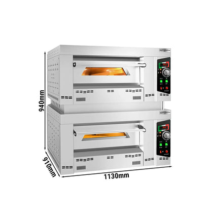 GGM Gastro Lò Pizza Tầng Gas - Tầng Đôi - Đáy Đá Chịu Lửa - 4+4 - Ø34cm (34 cm) - 230V 1 Pha - Điều Khiển Cơ - Đến 450°C