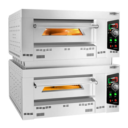 GGM Gastro Lò Pizza Tầng Gas - Tầng Đôi - Đáy Đá Chịu Lửa - 4+4 - Ø34cm (34 cm) - 230V 1 Pha - Điều Khiển Cơ - Đến 450°C