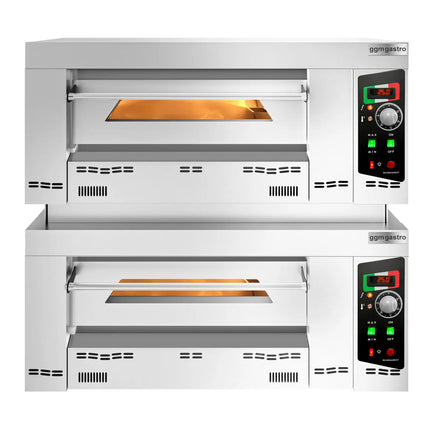 GGM Gastro Lò Pizza Tầng Gas - Tầng Đôi - Đáy Đá Chịu Lửa - 4+4 - Ø34cm (34 cm) - 230V 1 Pha - Điều Khiển Cơ - Đến 450°C