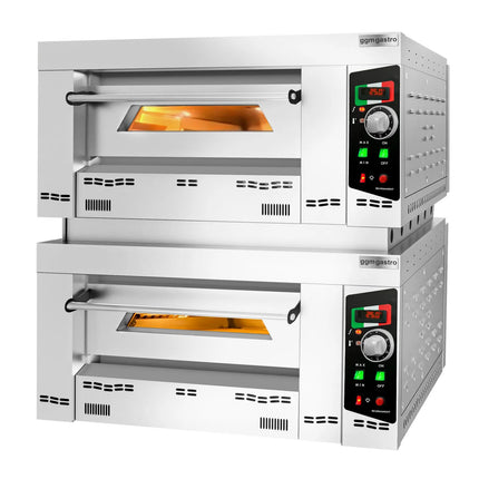 GGM Gastro Lò Pizza Tầng Gas - Tầng Đôi - Đáy Đá Chịu Lửa - 4+4 - Ø34cm (34 cm) - 230V 1 Pha - Điều Khiển Cơ - Đến 450°C