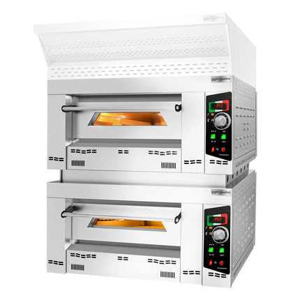 GGM Gastro Lò Pizza Tầng Gas - Tầng Đôi - Đáy Đá Chịu Lửa - 4+4 - Ø34cm (34 cm) - 230V 1 Pha - Điều Khiển Cơ - Đến 450°C
