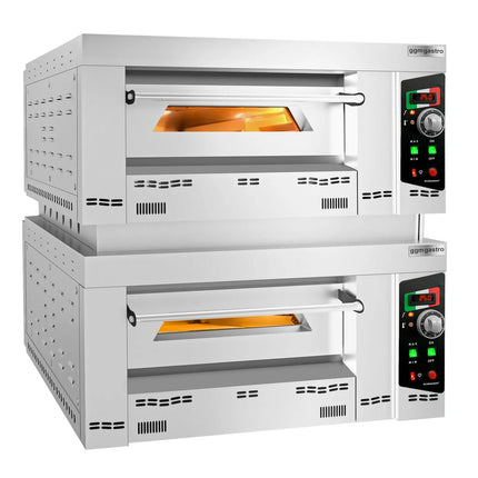 GGM Gastro Lò Pizza Tầng Gas - Tầng Đôi - Đáy Đá Chịu Lửa - 6+6 x Ø34cm (34 cm) - 230V 1 Pha - Điều Khiển Cơ - Đến 450°C - Kèm Khung - Có Khớp Nối