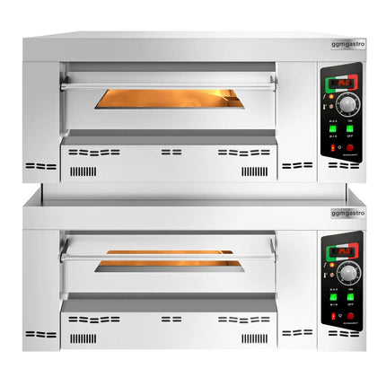 GGM Gastro Lò Pizza Tầng Gas - Tầng Đôi - Đáy Đá Chịu Lửa - 6+6 x Ø34cm (34 cm) - 230V 1 Pha - Điều Khiển Cơ - Đến 450°C - Kèm Khung - Có Khớp Nối