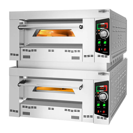 GGM Gastro Lò Pizza Tầng Gas - Tầng Đôi - Đáy Đá Chịu Lửa - 6+6 x Ø34cm (34 cm) - 230V 1 Pha - Điều Khiển Cơ - Đến 450°C - Kèm Khung - Có Khớp Nối