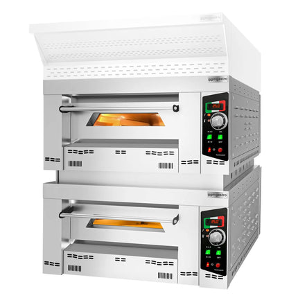 GGM Gastro Lò Pizza Tầng Gas - Tầng Đôi - Đáy Đá Chịu Lửa - 6+6 x Ø34cm (34 cm) - 230V 1 Pha - Điều Khiển Cơ - Đến 450°C - Kèm Khung - Có Khớp Nối