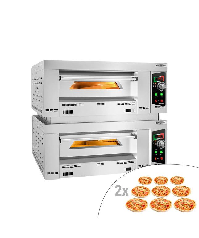 GGM Gastro Lò Pizza Tầng Gas - Tầng Đôi - Đáy Đá Chịu Lửa - 9+9 x Ø34cm (34 cm) - 230V 1 Pha - Điều Khiển Cơ - Đến 450°C
