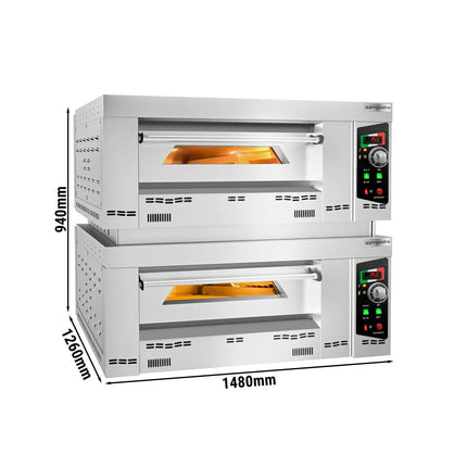 GGM Gastro Lò Pizza Tầng Gas - Tầng Đôi - Đáy Đá Chịu Lửa - 9+9 x Ø34cm (34 cm) - 230V 1 Pha - Điều Khiển Cơ - Đến 450°C