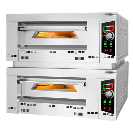 GGM Gastro Lò Pizza Tầng Gas - Tầng Đôi - Đáy Đá Chịu Lửa - 9+9 x Ø34cm (34 cm) - 230V 1 Pha - Điều Khiển Cơ - Đến 450°C